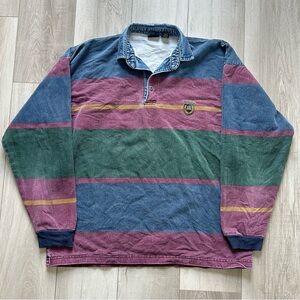 Vintage 90's Structure Denim Collar Rugby Longsleeve Shirt Size Medium